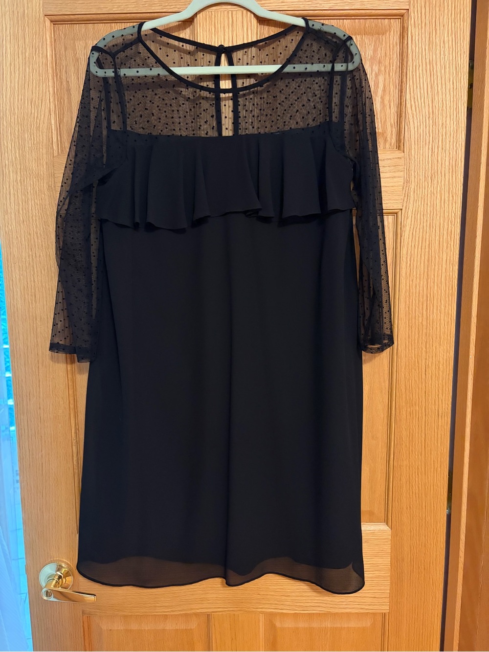Jessica Howard Black Sheer Yoke Ruffle Shift Dress - Size 14